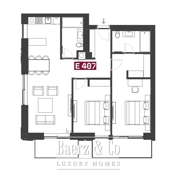 Floor Plan 1 - Porto Montenegro Vero & Versa - Versa - One Bedroom Apartment - One Bedroom Apartment in Versa Building